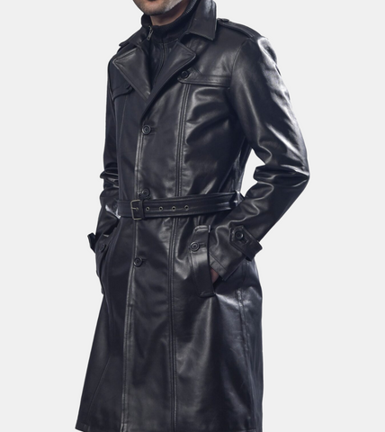  Black Leather Trench Coat