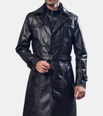 Bellamy Men's Black Leather Trench Coat