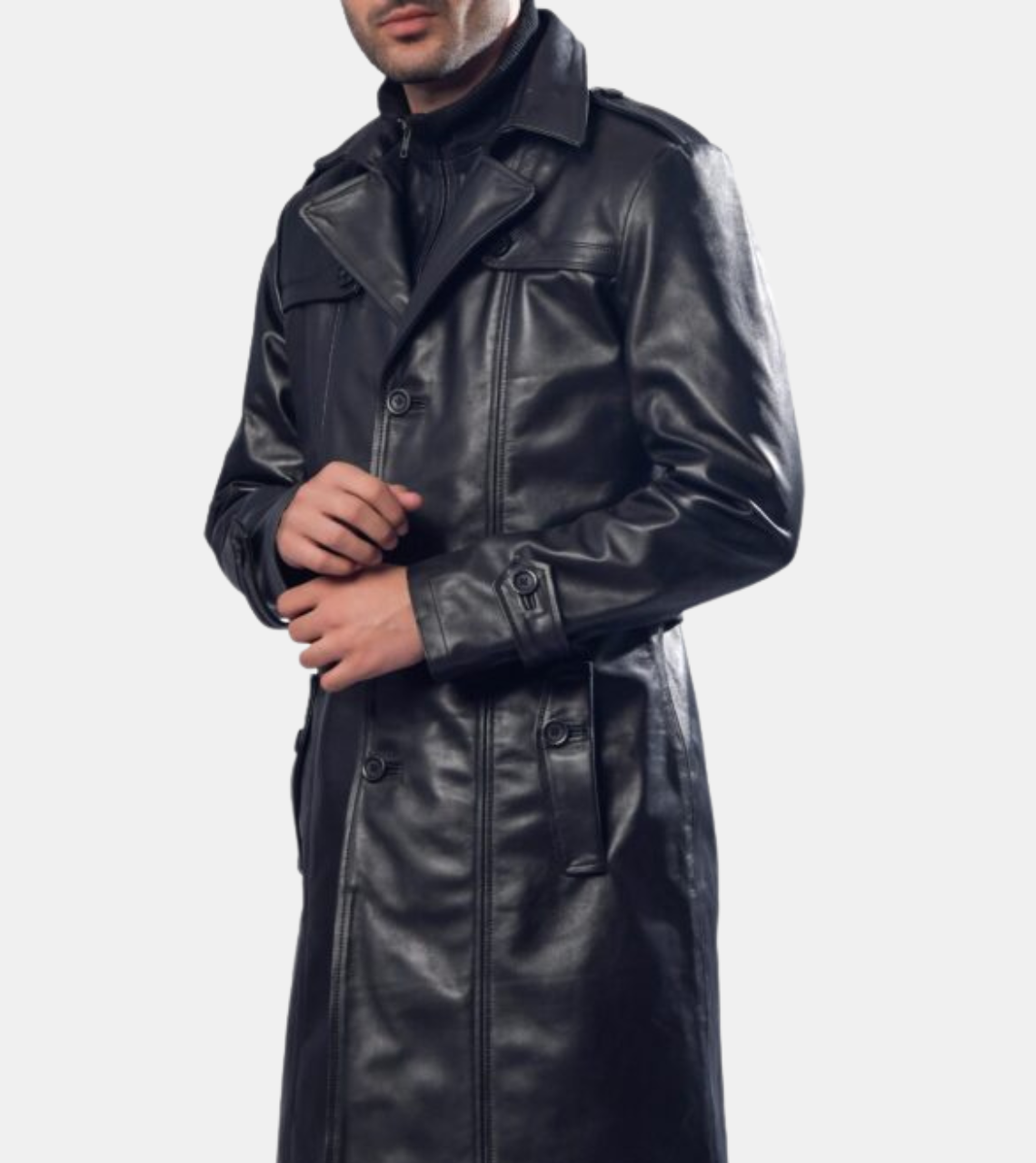 Bellamy Black Leather Trench Coat For Men's