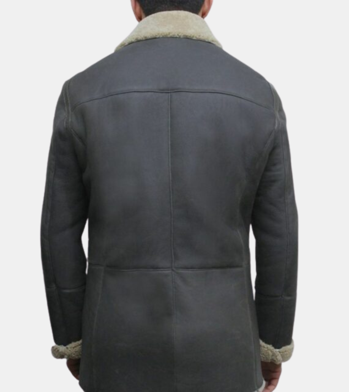 Axelle Men's Grey Shearling Leather Coat Back