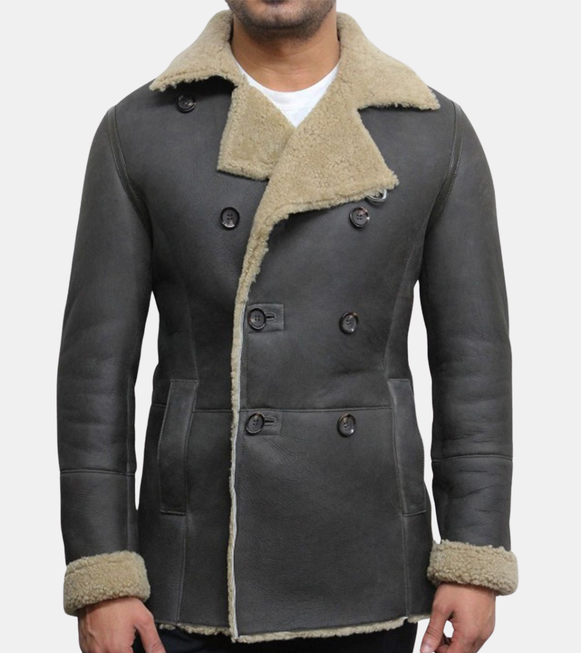 Axelle Men's Grey Shearling Leather Coat