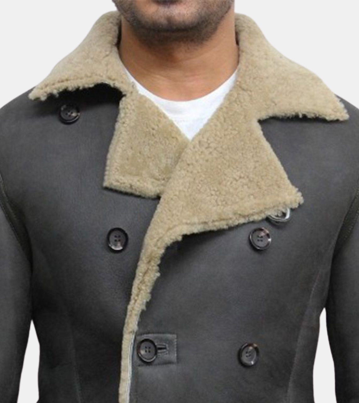  Grey Shearling Leather Coat