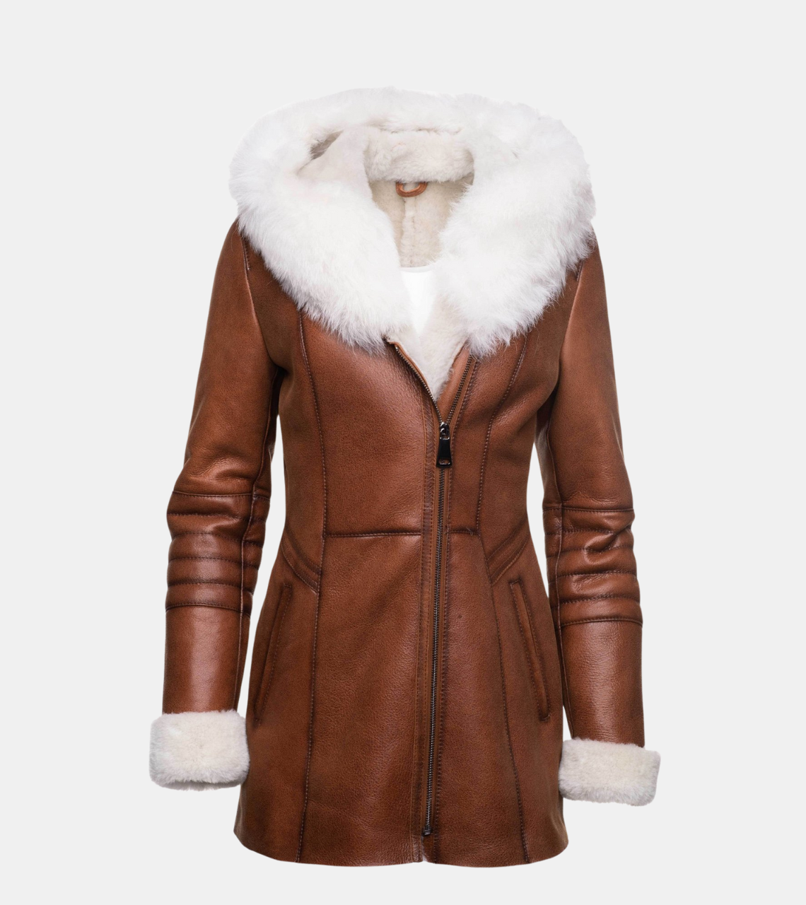 Myrtle Women's Tan Brown Hooded Shearling Leather Coat