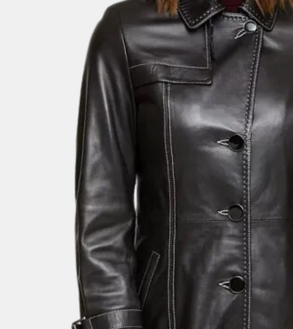 Emmeline Black Leather Coat For Women's