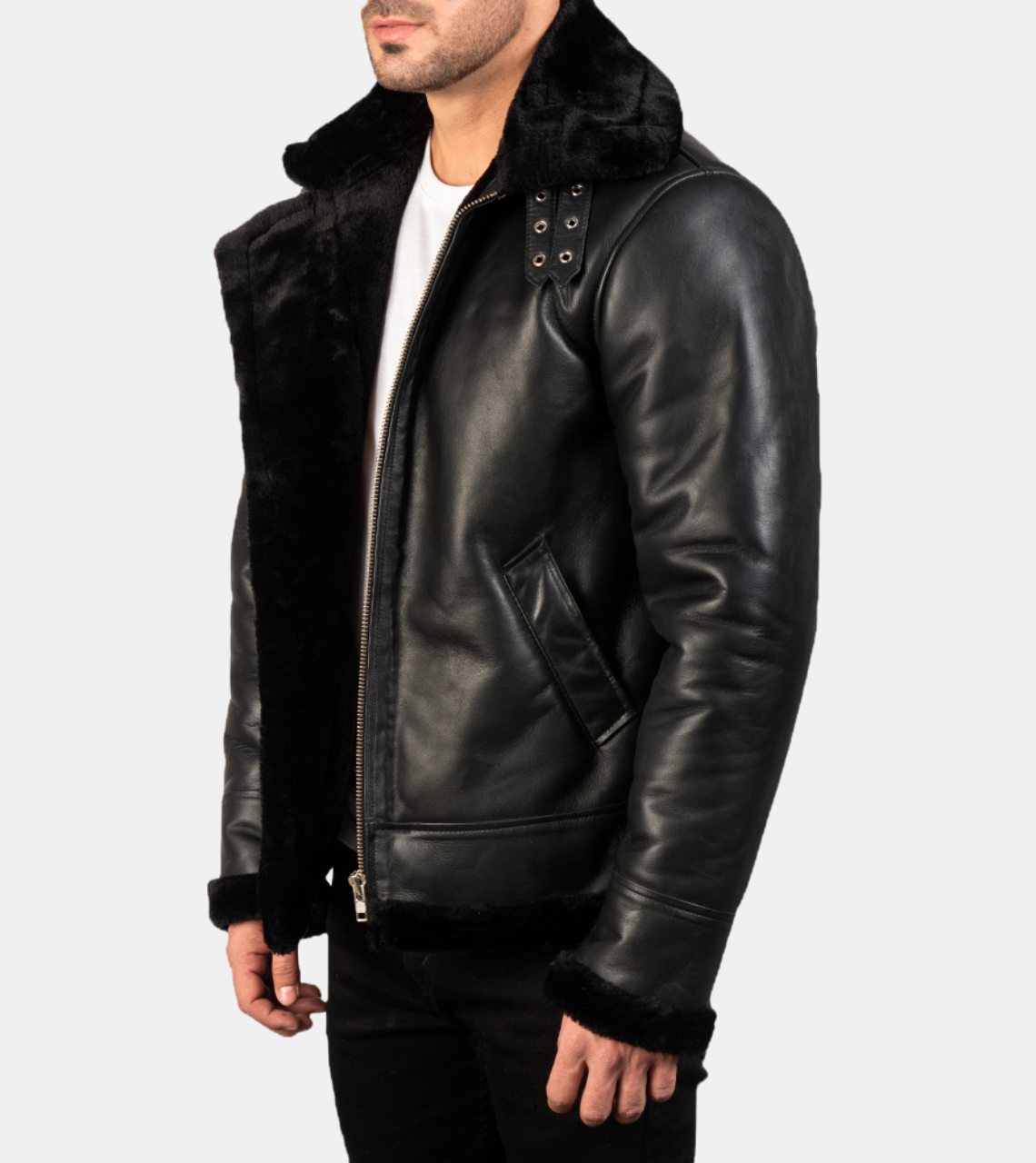 Lazarus Black Shearling Leather Jacket For Men's