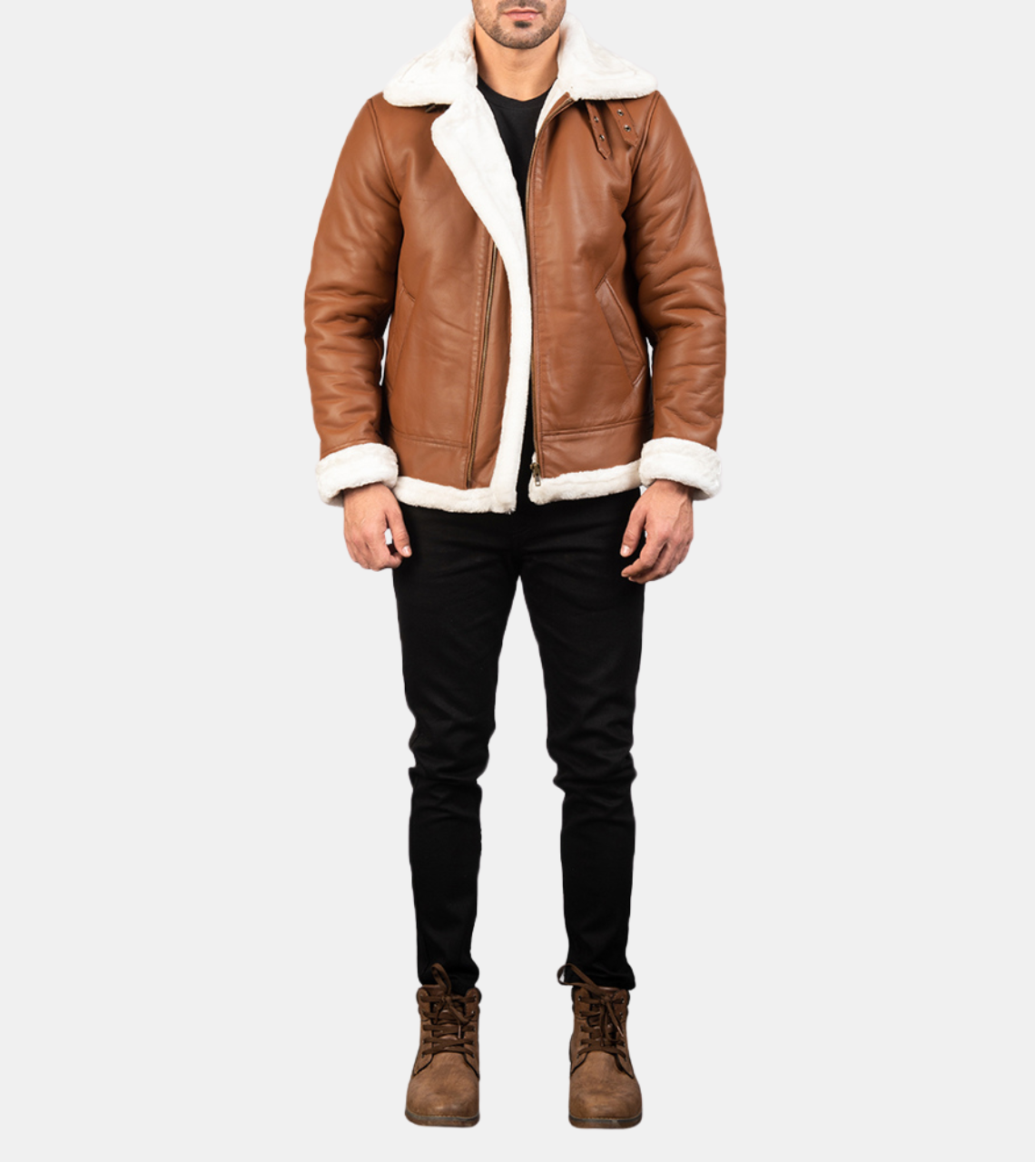  Men's Brown Shearling Leather Jacket