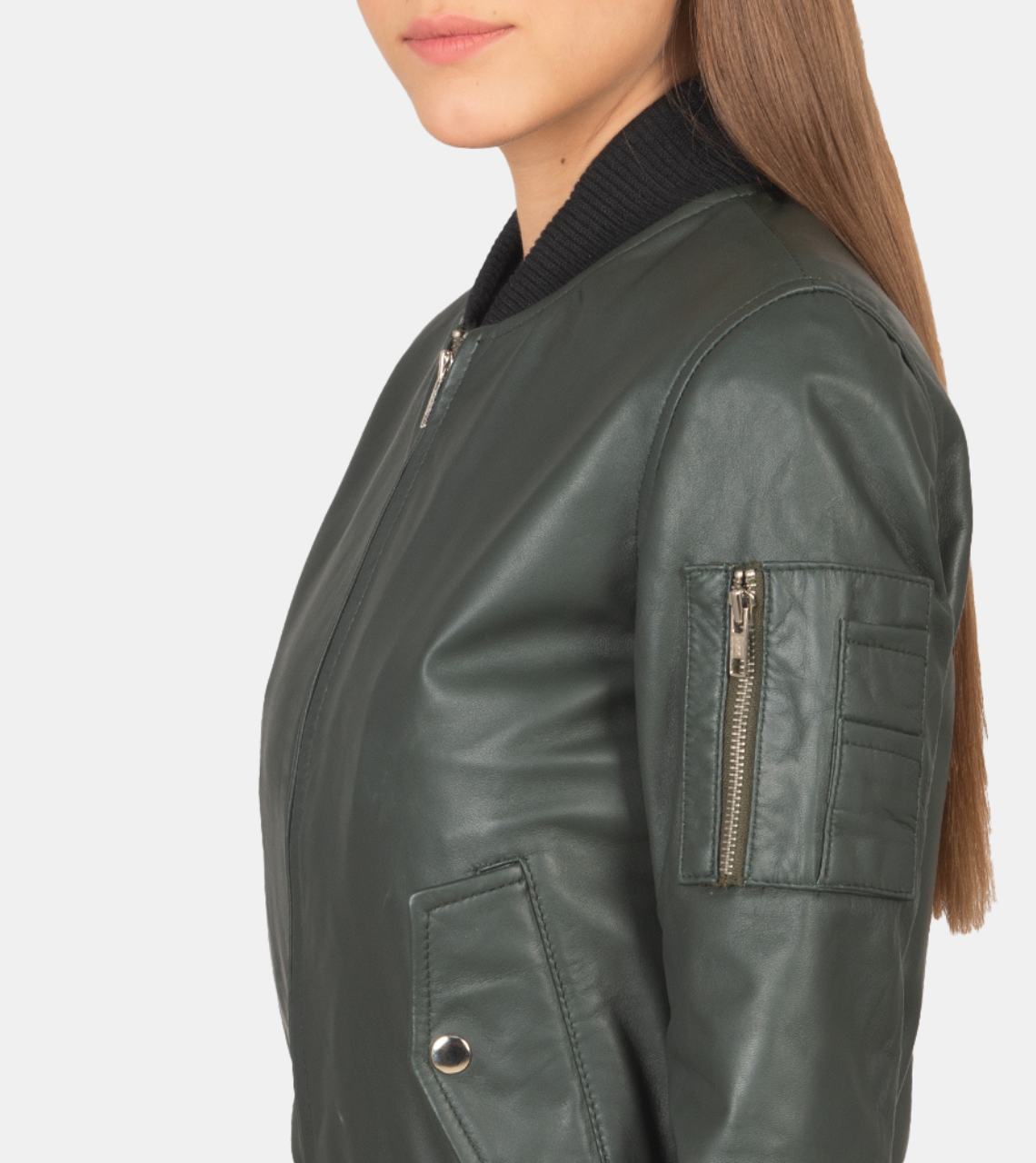 Carmilla Green Bomber Leather Jacket For Women's