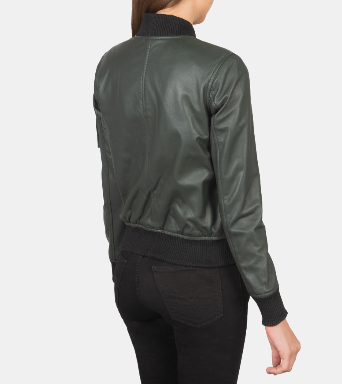 Carmilla Women's Green Bomber Leather Jacket Back