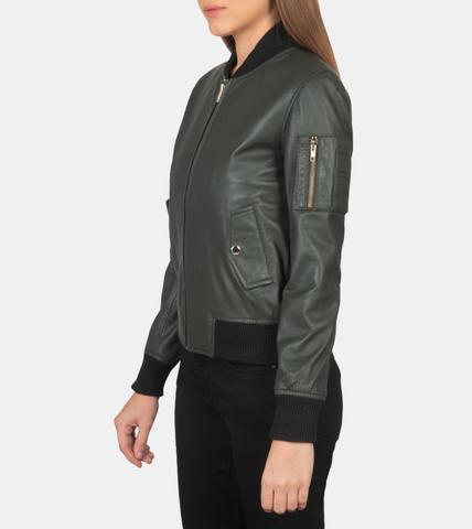 Green Bomber Leather Jacket