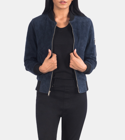  Blue Suede Bomber Leather Jacket