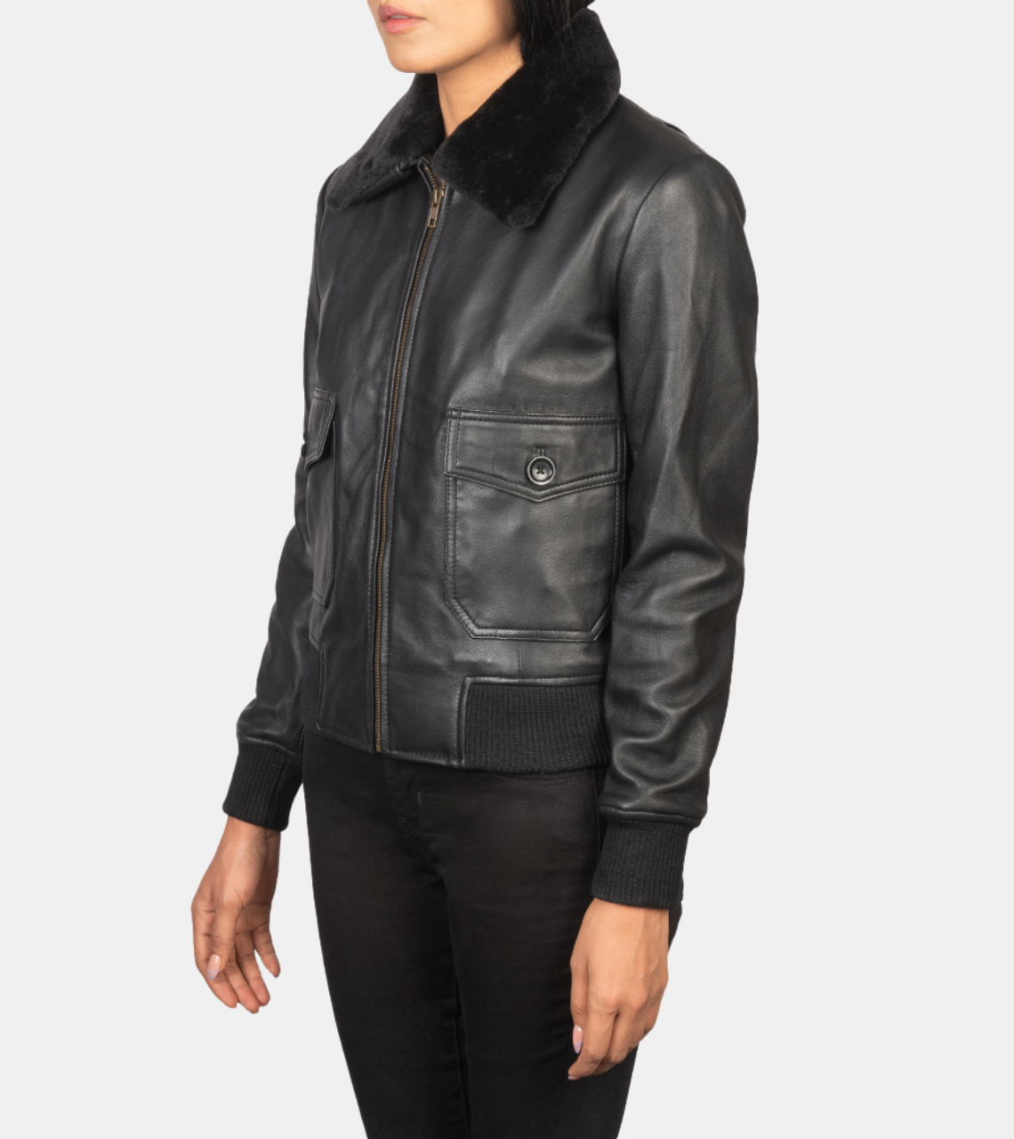 Winifred Black Shearling Leather Jacket For Women's