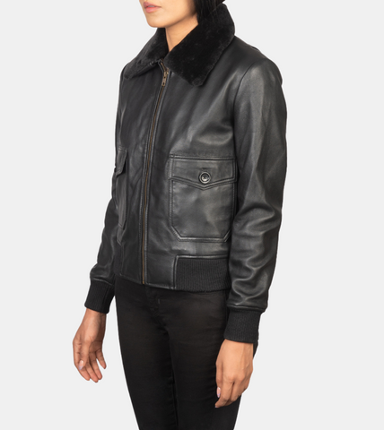 Winifred Black Shearling Leather Jacket For Women's