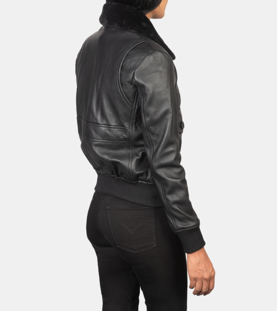 Winifred Women's Black Shearling Leather Jacket Back