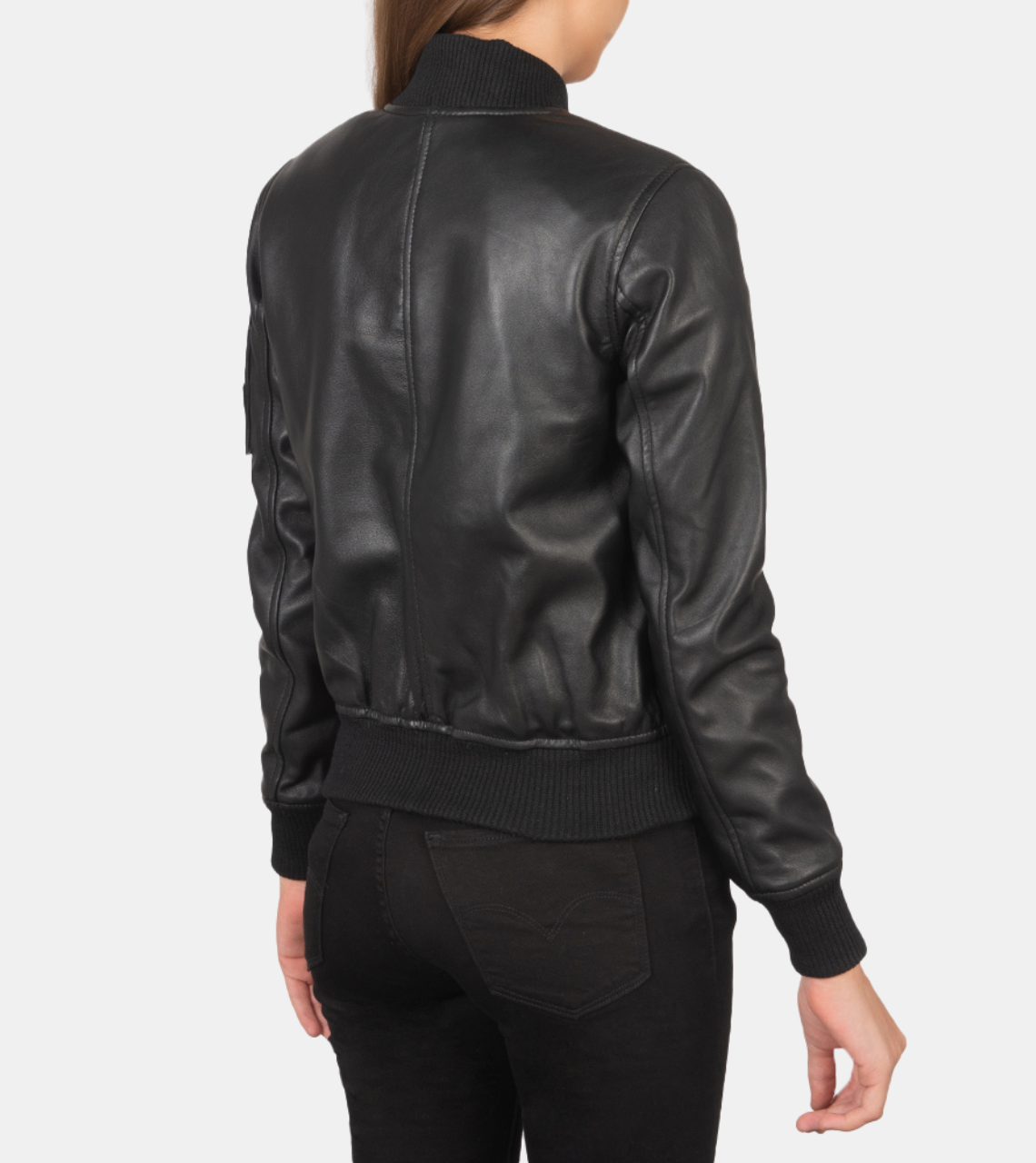 Carver Women's Black Bomber Leather Jacket Back