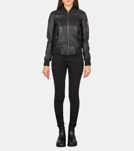 Women's Black Bomber Leather Jacket