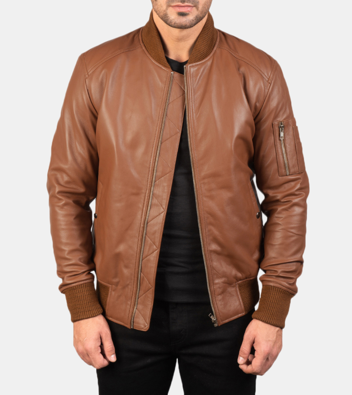  Wolston Men's Brown Bomber Leather Jacket 
