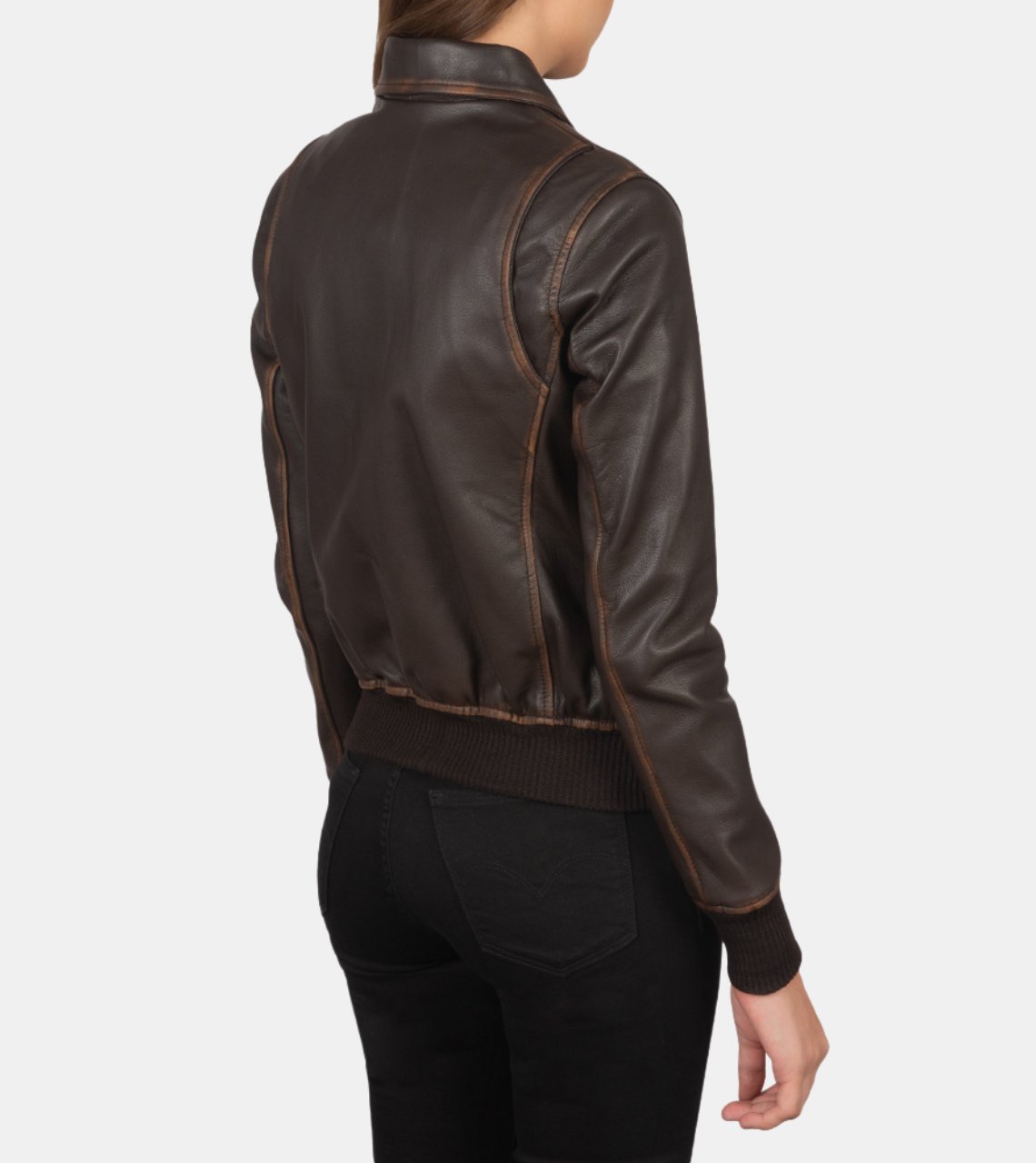 Brown Distressed Bomber Leather Jacket