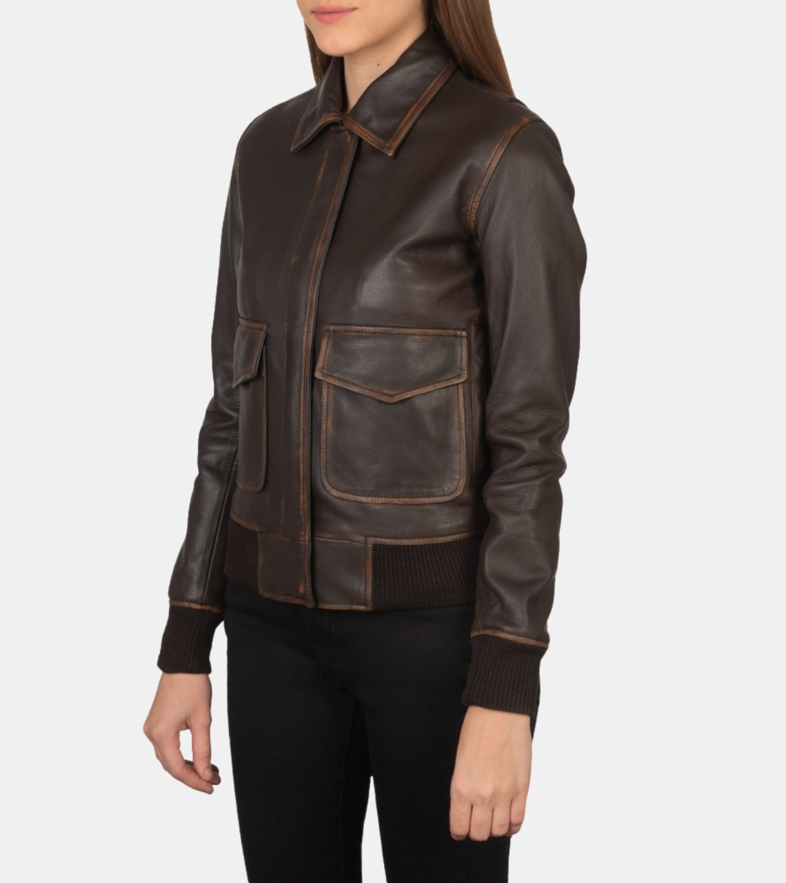  Women's Brown Distressed Bomber Leather Jacket