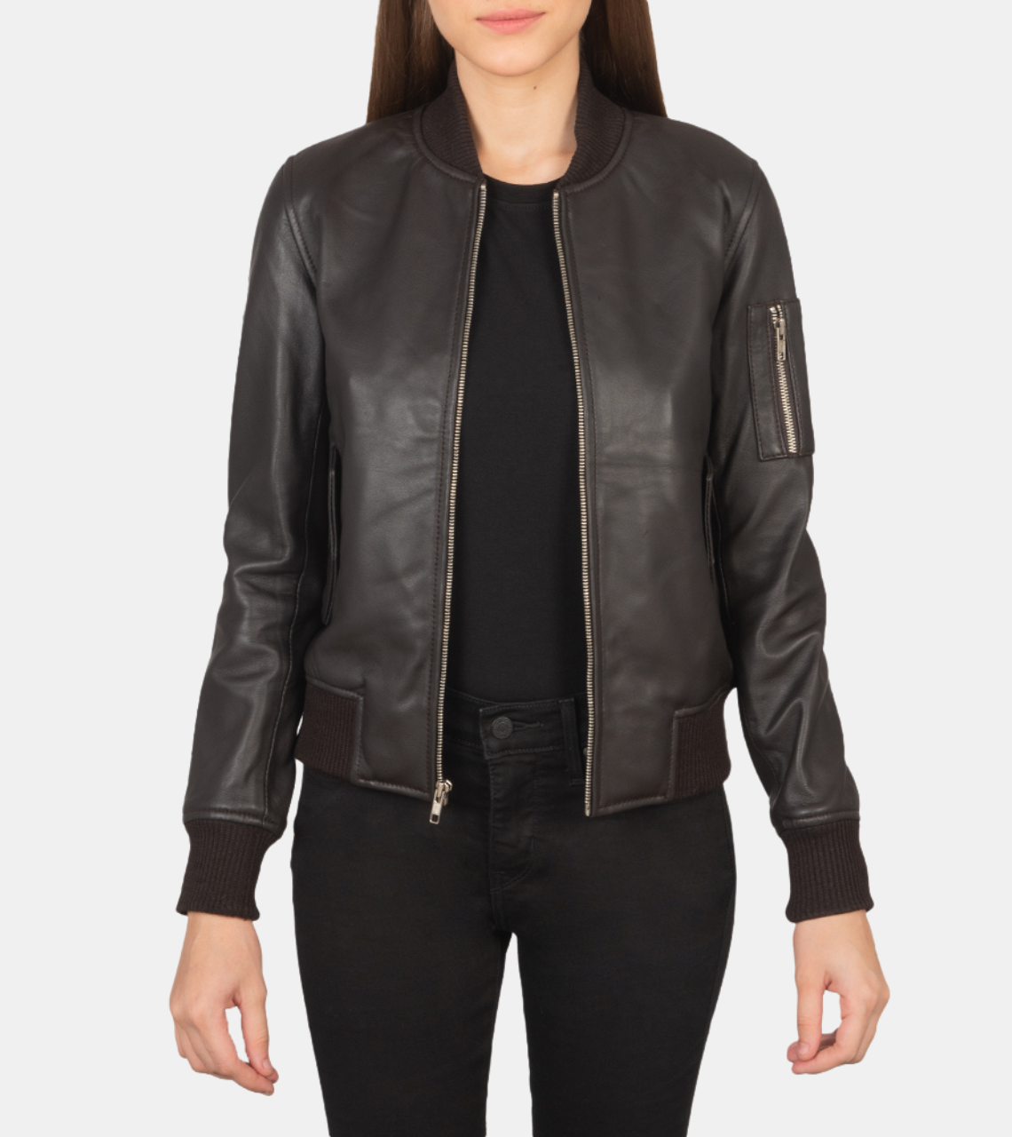 Kylen Women's Brown Bomber Leather Jacket