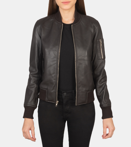 Kylen Women's Brown Bomber Leather Jacket