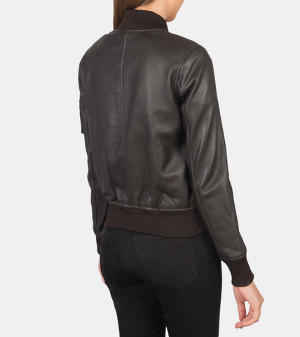 Kylen Women's Brown Bomber Leather Jacket Back