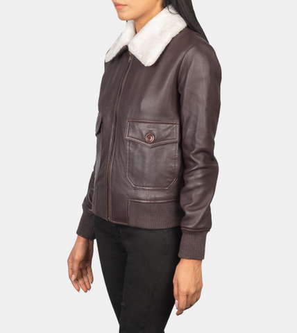 Women's Brown Bomber Shearling Leather Jacket 