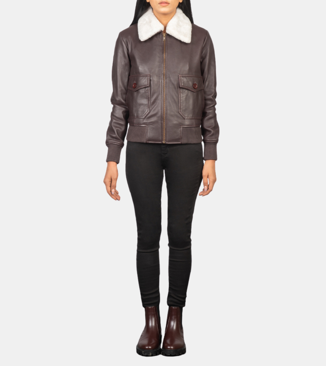  Auedriel Brown Bomber Shearling Leather Jacket For Women's