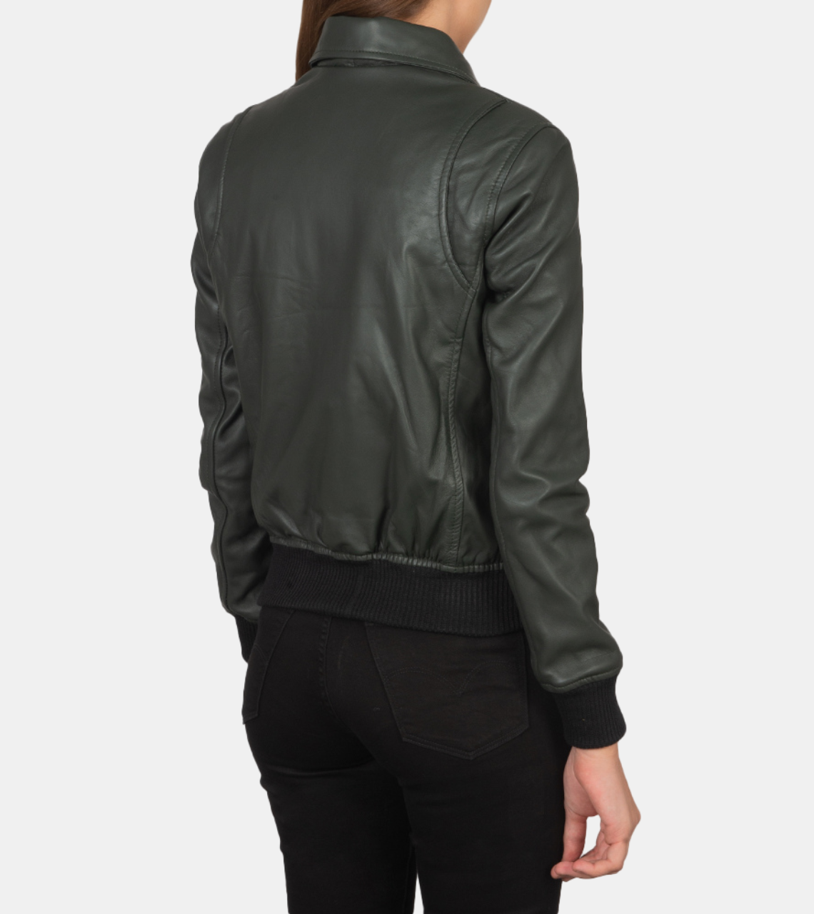 Elissa Women's Green Bomber Leather Jacket Back