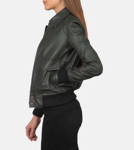 Green Bomber Leather Jacket