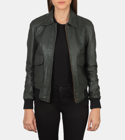 Elissa Women's Green Bomber Leather Jacket