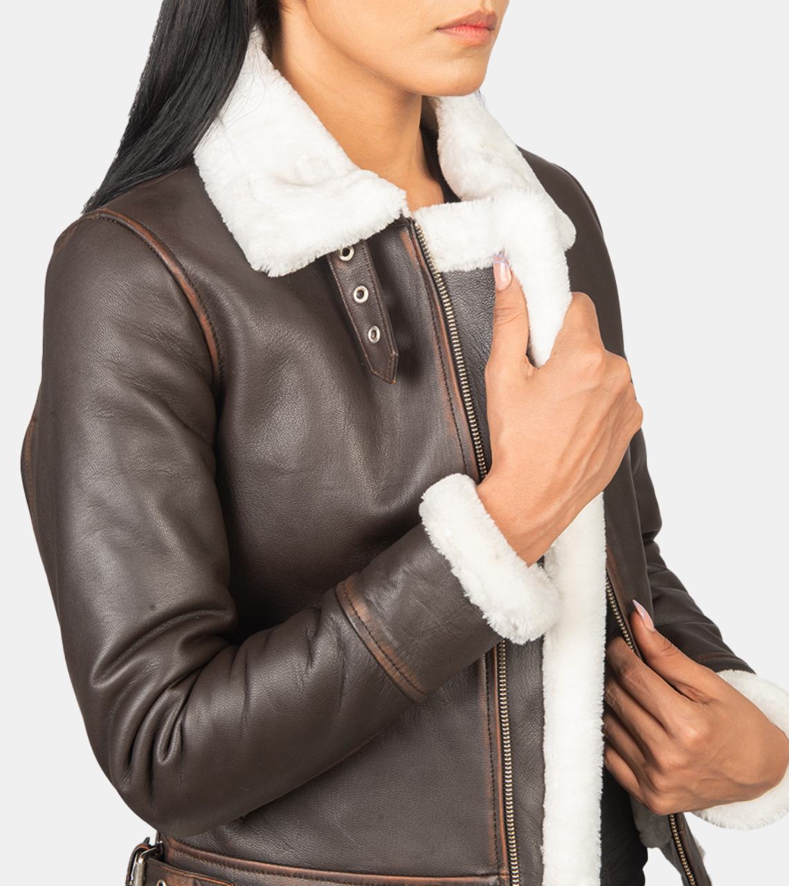  Maisiel Brown Bomber Shearling Leather Jacket For Women's