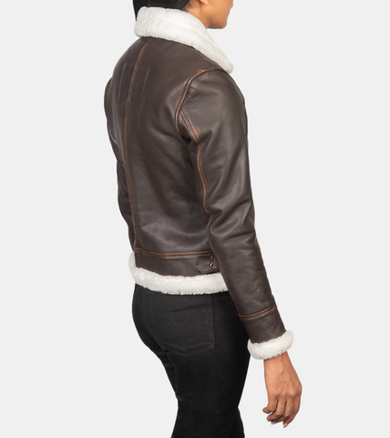  Maisiel Women's Brown Bomber Shearling Leather Jacket  Back
