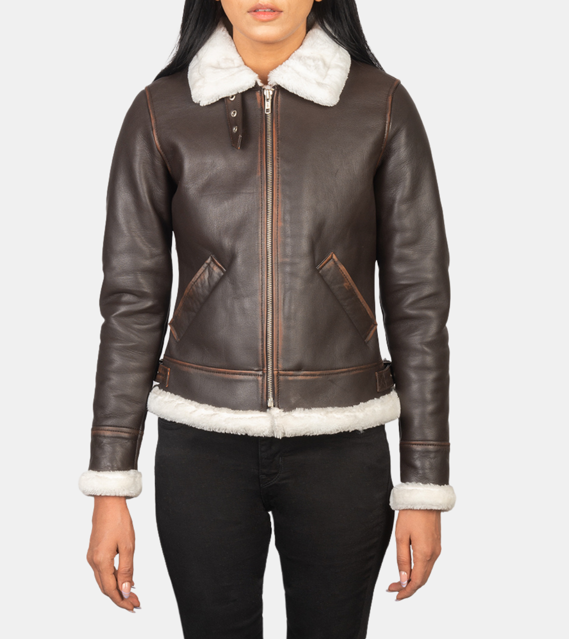  Maisiel Women's Brown Bomber Shearling Leather Jacket 