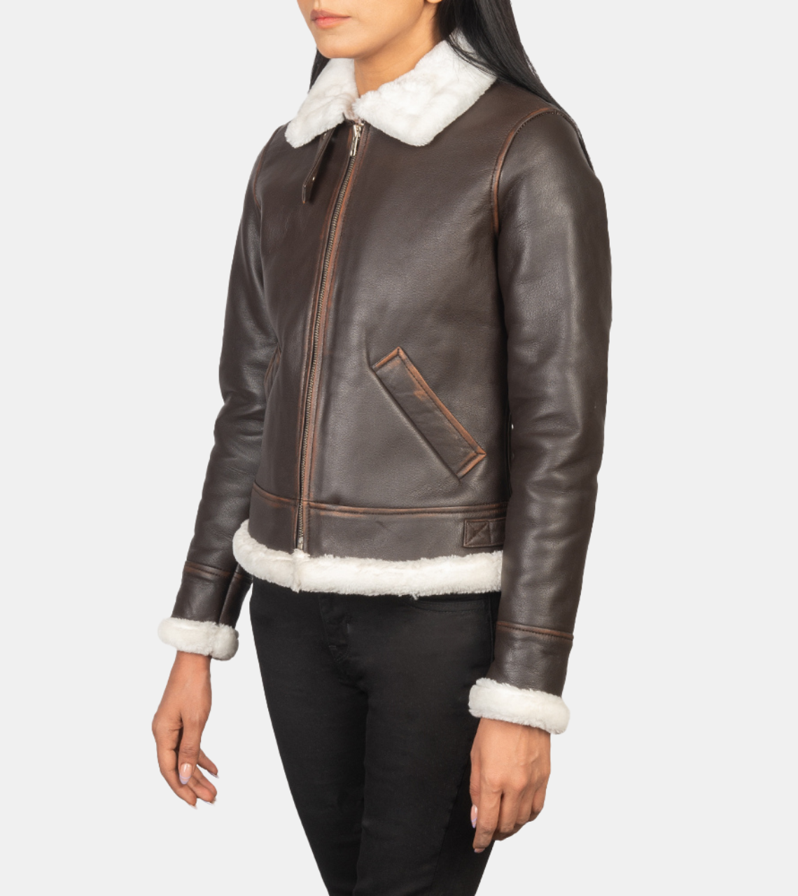  Brown Bomber Shearling Leather Jacket 