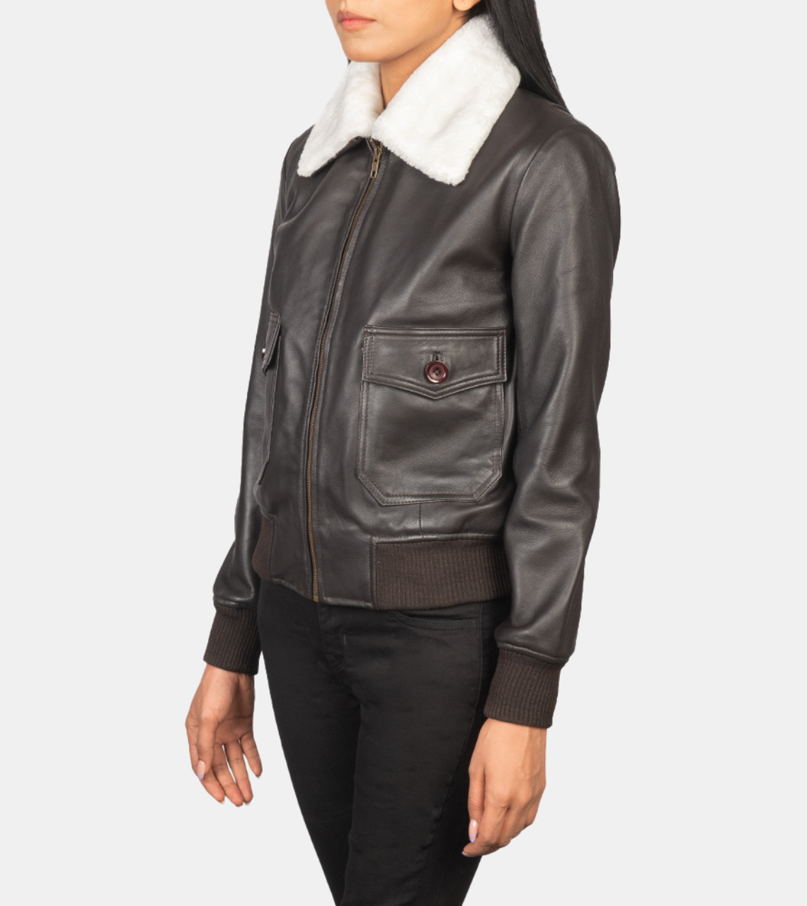 Hendrix Tan Brown Bomber Shearling Leather Jacket For Women's