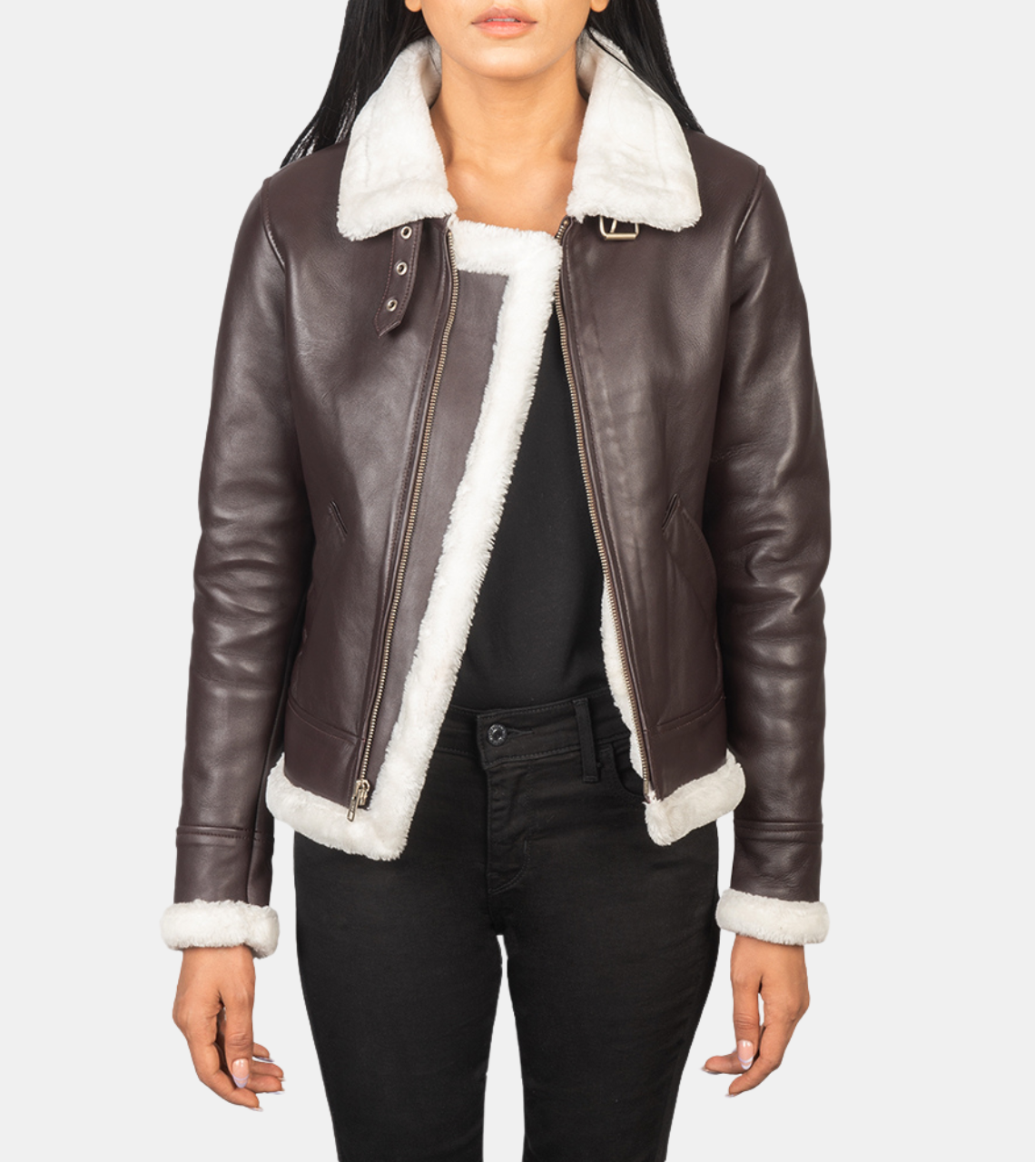 Women's Tan Brown Bomber Shearling Leather Jacket