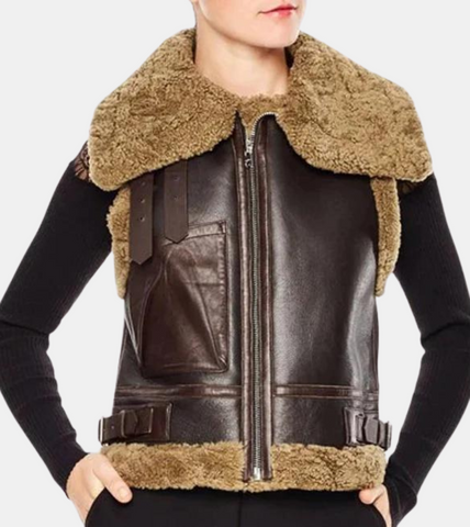  Eluned Women's Brown Shearling Leather Vest 