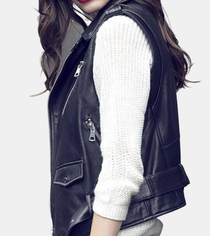 Melisand Black Leather Vest For Women's