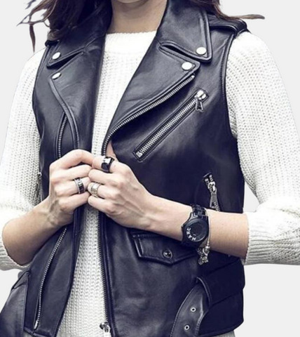 Melisand Women's Black Leather Vest