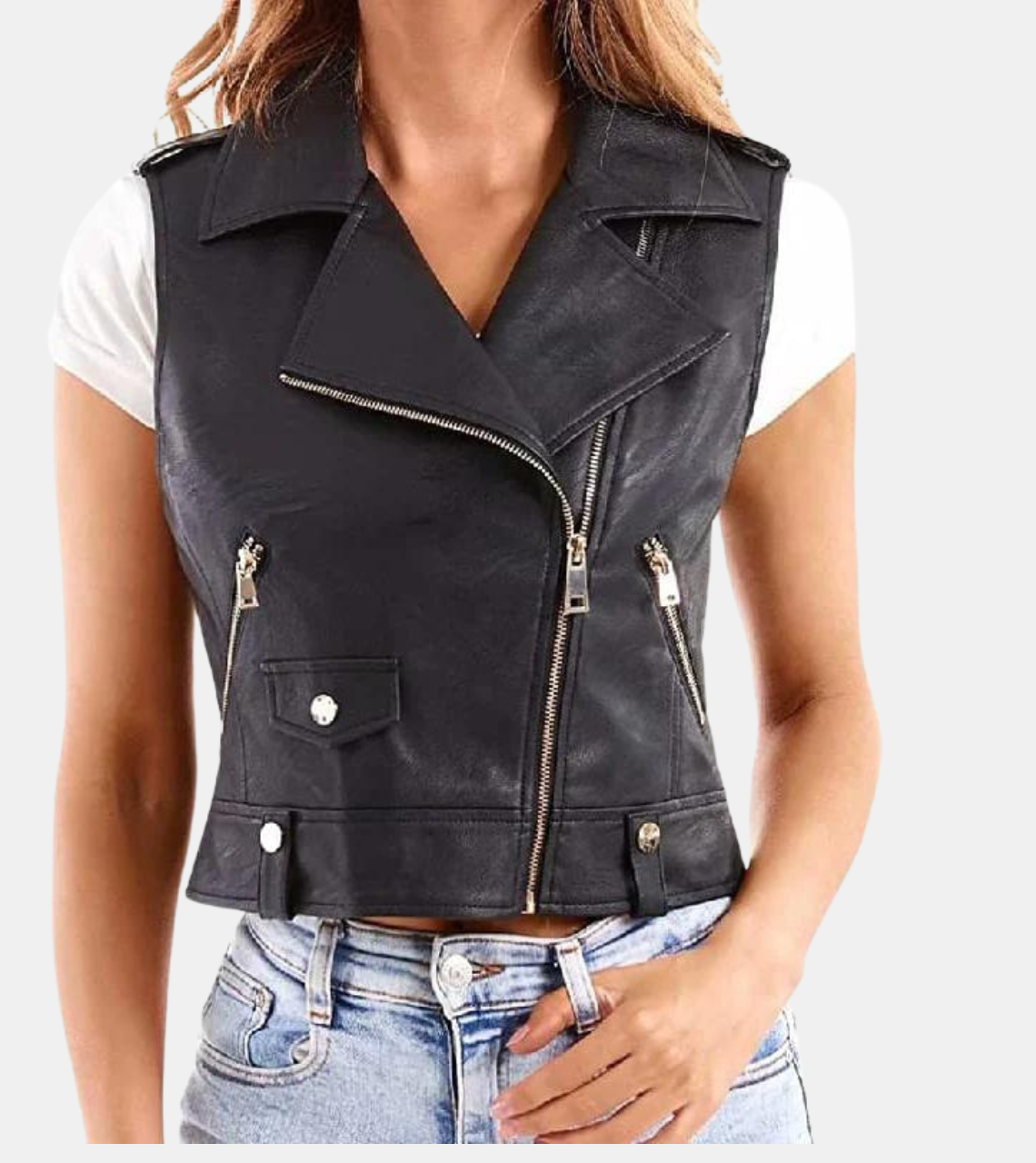 Vesnar Women's Black Leather Vest