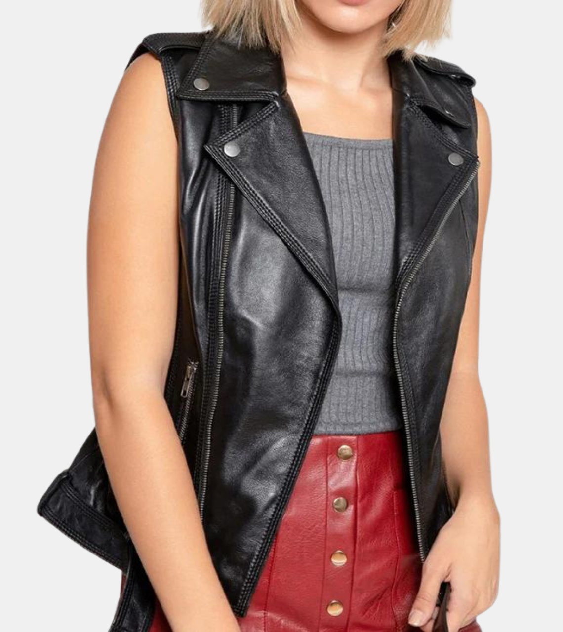  Women's Black Leather Vest