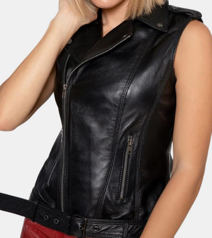 Linnea Black Leather Vest For Women's