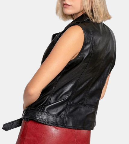 Linnea Women's Black Leather Vest Back