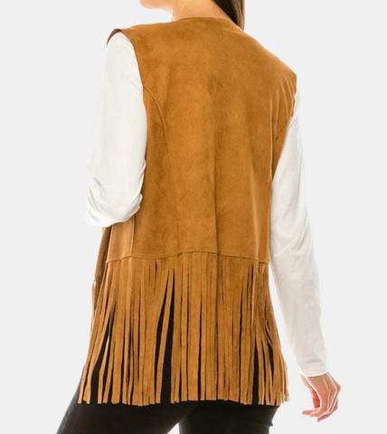 Giovanna Women's Brown Suede Leather Vest Back