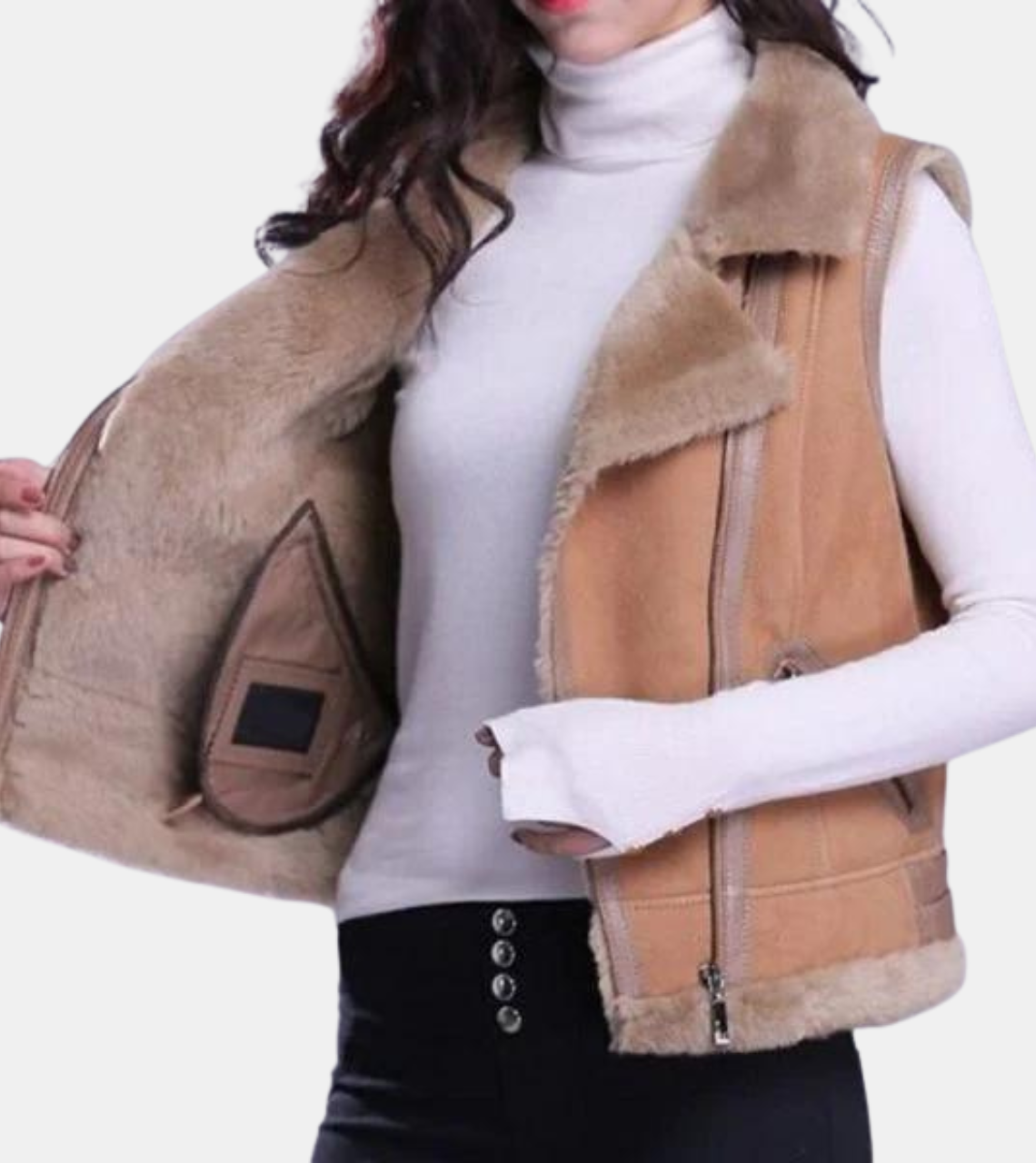 Parnell Beige Shearling Suede Leather Vest For Women's
