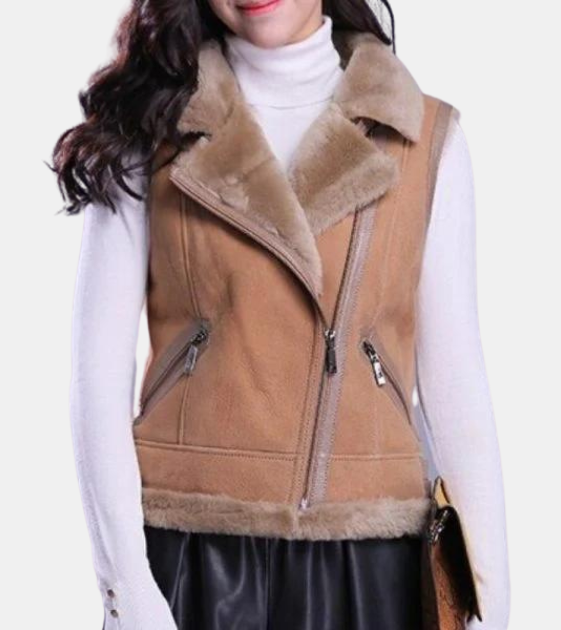 Parnell Women's Beige Shearling Suede Leather Vest