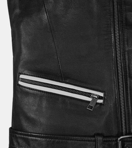  Jethro Men's Black Leather Vest Pocket