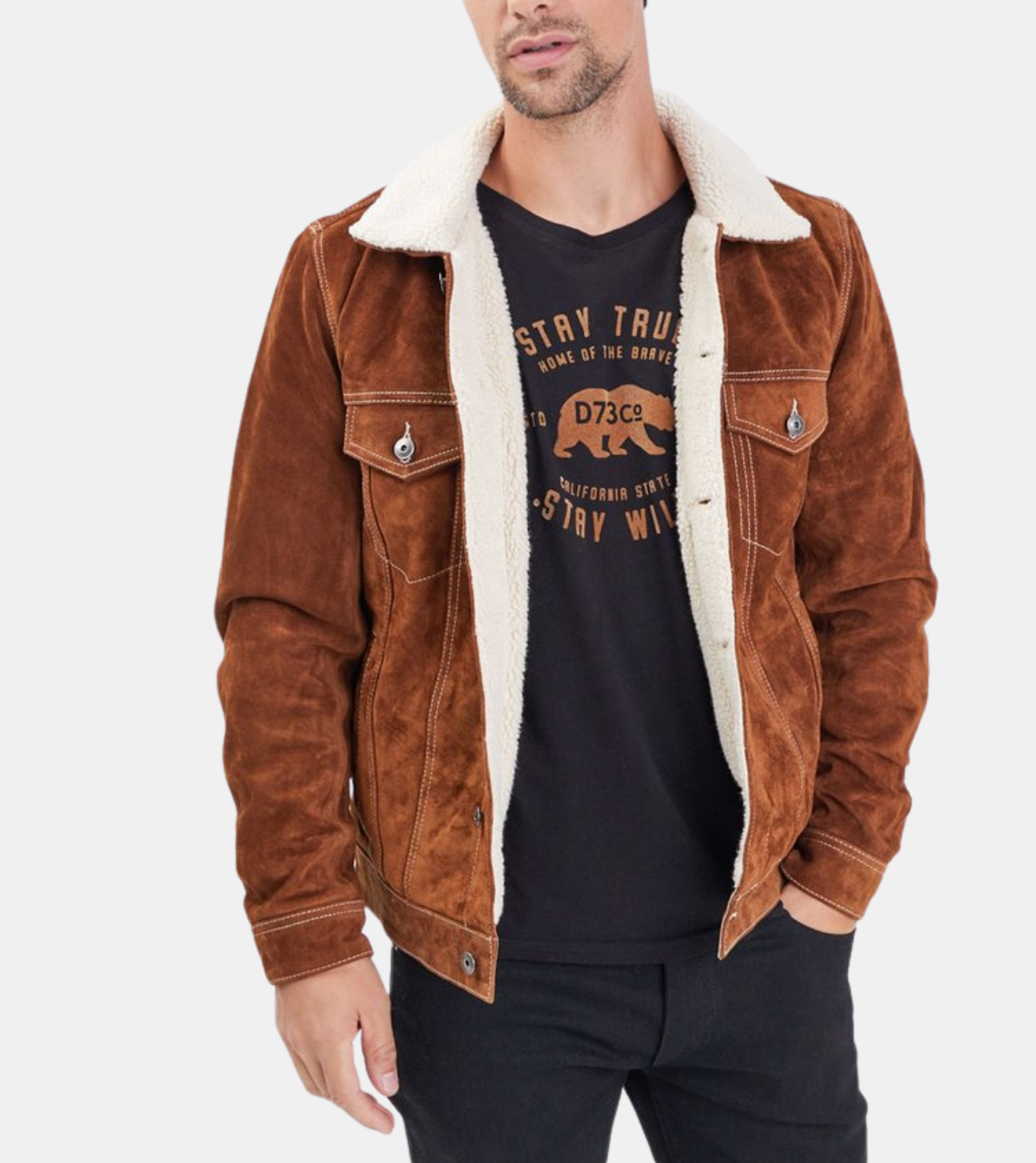 Cassius Men's Brown Shearling Suede Leather Jacket 