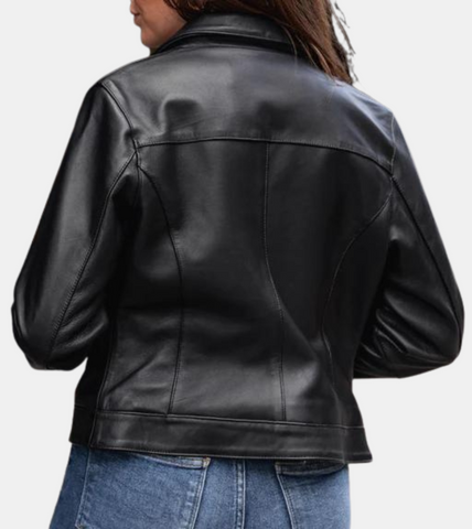 Aleph Women's Black Leather Jacket Back