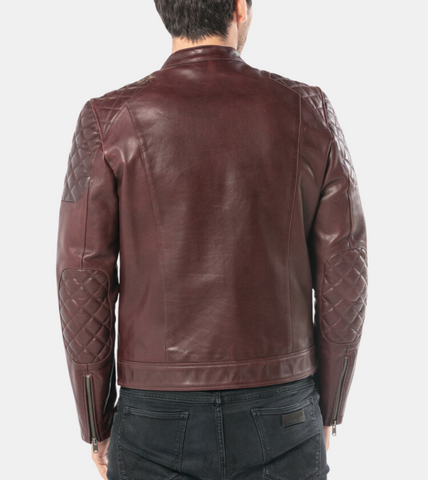  Ephraim Men's Brown Quilted Leather Jacket  Back